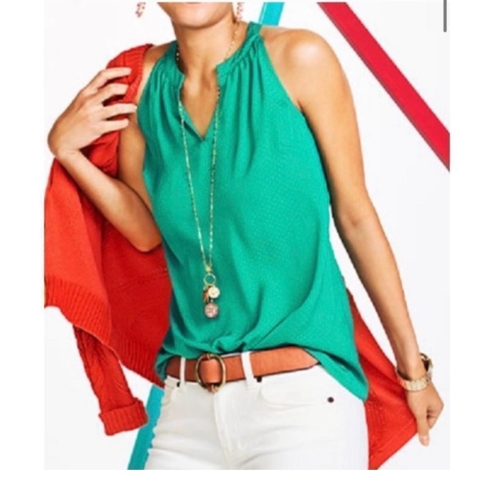 CAbi Lush Green Dot Halter Racerback Tank Blouse XL style 5549